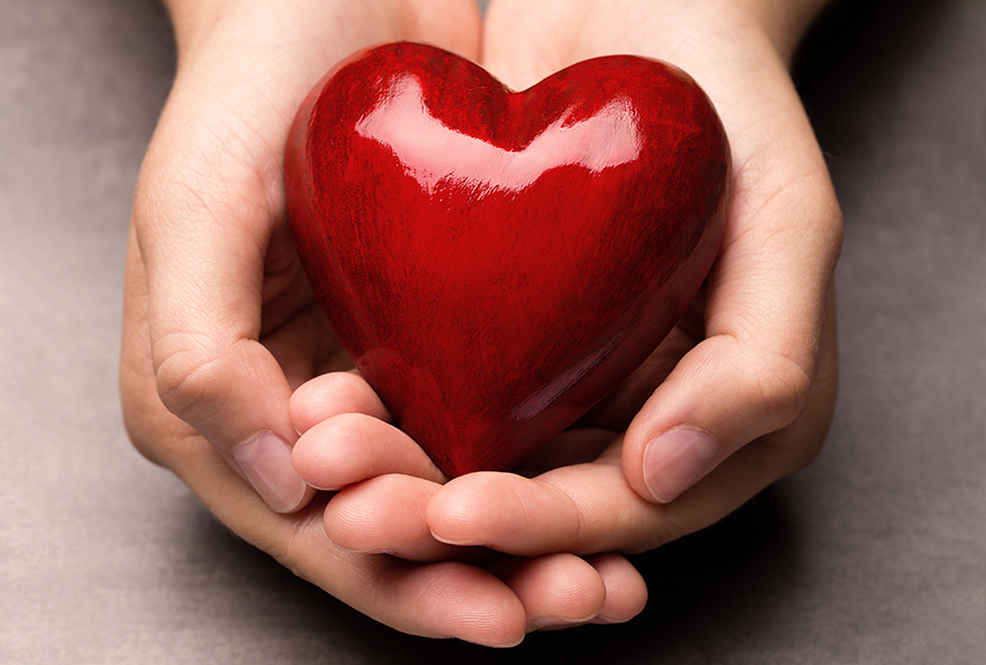 Herz zeigen, Hoffnung schenken Zwei offene Hände halten ein rotes Herz – ein Symbol für Engagement und Mitgefühl.